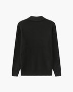 Men's Ribbed Half-Zip Jumper With Broad Pointed Collar - Dark Grey