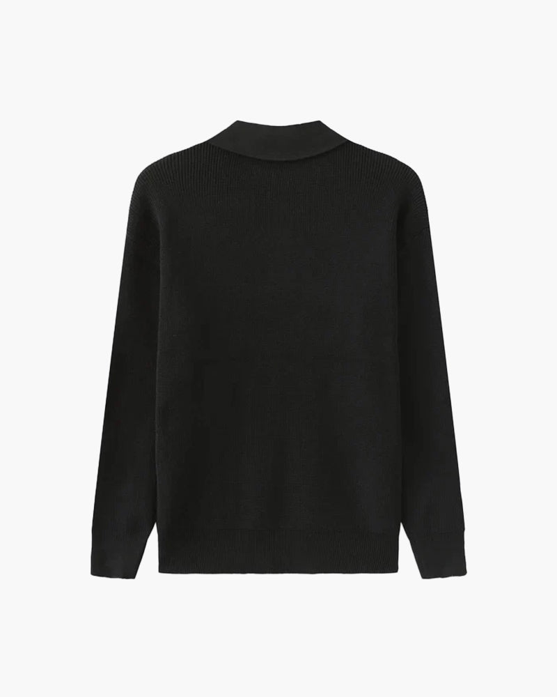 Men's Ribbed Half-Zip Jumper With Broad Pointed Collar - Dark Grey