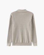 Men's Ribbed Half-Zip Jumper With Broad Pointed Collar - Light Grey