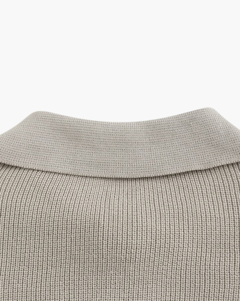 Men's Ribbed Half-Zip Jumper With Broad Pointed Collar - Light Grey