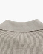 Men's Ribbed Half-Zip Jumper With Broad Pointed Collar - Light Grey