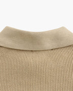 Men's Ribbed Half-Zip Jumper With Broad Pointed Collar - Nude