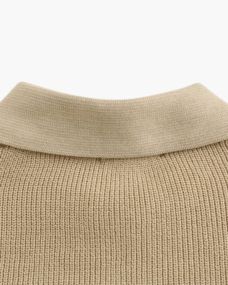 Men's Ribbed Half-Zip Jumper With Broad Pointed Collar - Nude