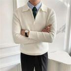 Men's Ribbed Half-Zip Jumper With Flat Knitted Collar - White