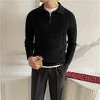 Men's Ribbed Half-Zip Jumper With Flat Knitted Collar - Colour options