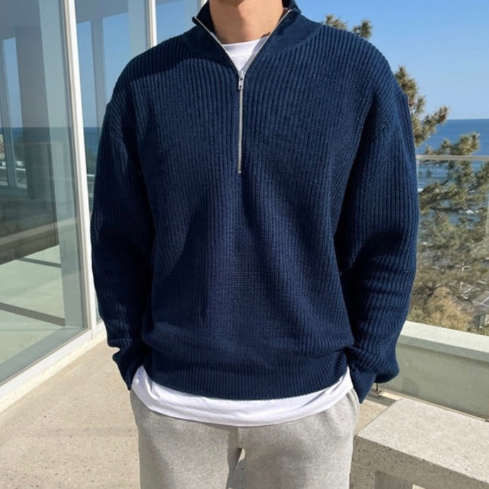 Men's Ribbed Half-Zip Jumper With Stand Collar - Colour options