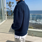 Men's Ribbed Half-Zip Jumper With Stand Collar - Colour options