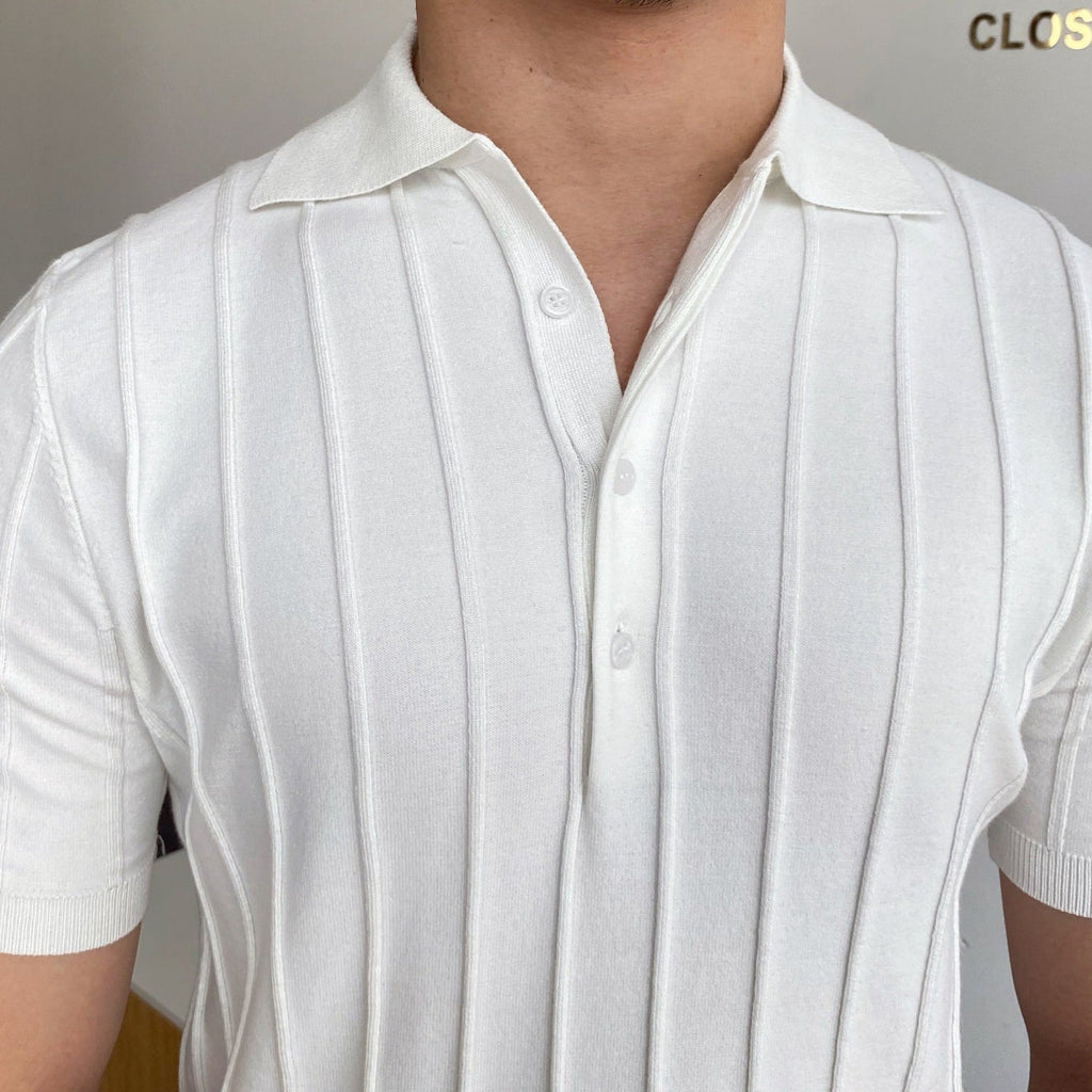 Men's Ribbed Knit Polo With Three-Button Placket - Colour options