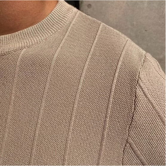 Men's Ribbed Knit T-Shirt With Plain Crew Neckline - Colour options