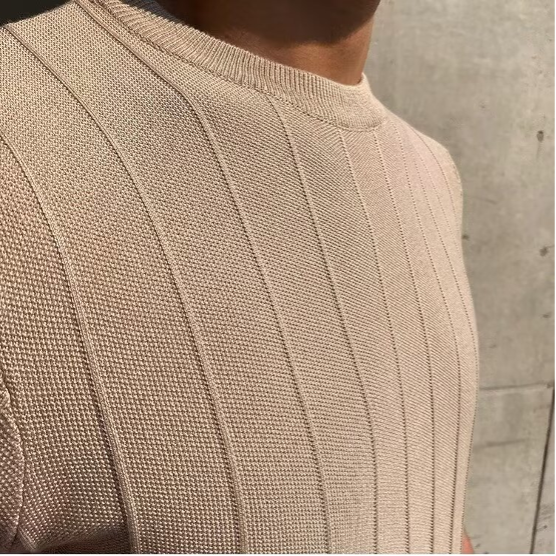 Men's Ribbed Knit T-Shirt With Plain Crew Neckline - Colour options