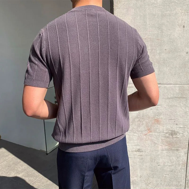 Men's Ribbed Knit T-Shirt With Plain Crew Neckline - Colour options