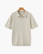 Men's Ribbed Open-Neck Polo With Short Sleeves - Beige