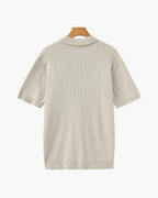 Men's Ribbed Open-Neck Polo With Short Sleeves - Beige