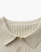 Men's Ribbed Open-Neck Polo With Short Sleeves - Beige