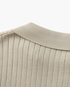 Men's Ribbed Open-Neck Polo With Short Sleeves - Beige