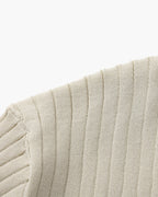 Men's Ribbed Open-Neck Polo With Short Sleeves - Beige