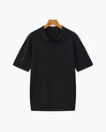 Men's Ribbed Open-Neck Polo With Short Sleeves - Black