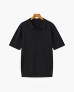Men's Ribbed Open-Neck Polo With Short Sleeves - Black