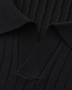 Men's Ribbed Open-Neck Polo With Short Sleeves - Black