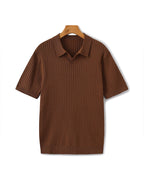 Men's Ribbed Open-Neck Polo With Short Sleeves - Brown
