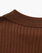 Men's Ribbed Open-Neck Polo With Short Sleeves - Brown