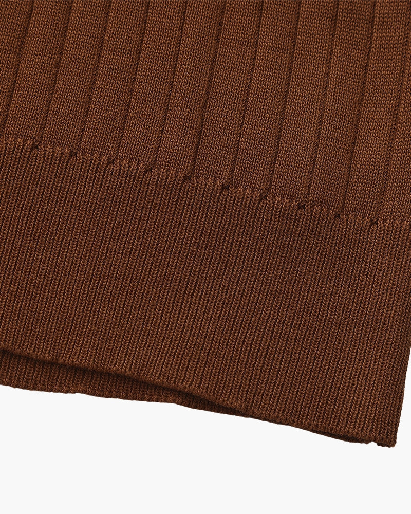 Men's Ribbed Open-Neck Polo With Short Sleeves - Brown