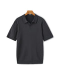 Men's Ribbed Open-Neck Polo With Short Sleeves - Grey