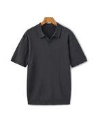 Men's Ribbed Open-Neck Polo With Short Sleeves - Grey