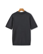Men's Ribbed Open-Neck Polo With Short Sleeves - Grey