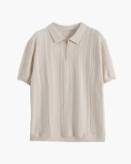 Men's Ribbed Short-Sleeve Polo Shirt With Zip Neck - Beige