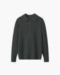 Men's Ribbed Zip Cardigan With Pointed Fold Collar - Grey