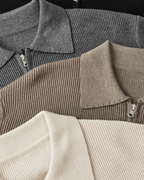 Men's Ribbed Zip Cardigan With Pointed Fold Collar - Colour options