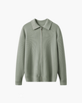 Men's Ribbed Zip Cardigan With Pointed Fold Collar - Green