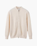 Men's Ribbed Zip-Front Cardigan With Short Round Neck - Nude