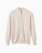 Men's Ribbed Zip-Front Cardigan With Short Round Neck - Nude