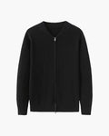 Men's Ribbed Zip-Front Cardigan With Short Round Neck - Black
