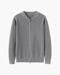 Men's Ribbed Zip-Front Cardigan With Short Round Neck - Grey