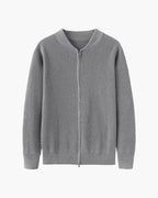 Men's Ribbed Zip-Front Cardigan With Short Round Neck - Grey
