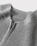 Men's Ribbed Zip-Front Cardigan With Short Round Neck - Grey