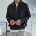 Men's Ribbed Zip Jumper With Broad Turned Collar - Black
