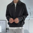 Men's Ribbed Zip Jumper With Broad Turned Collar - Black