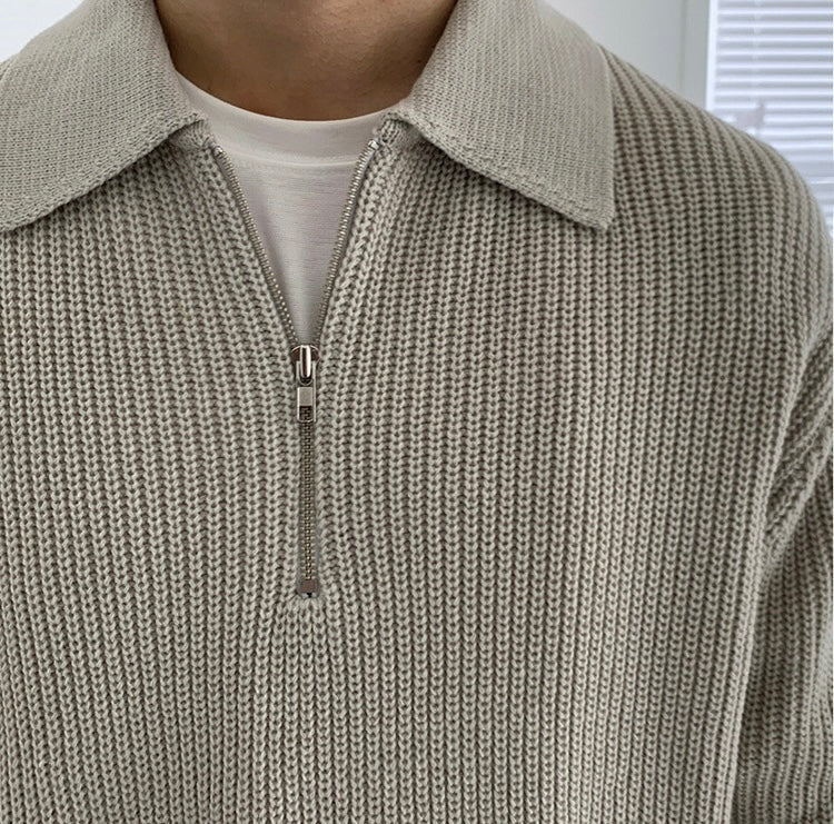 Men's Ribbed Zip Jumper With Broad Turned Collar - Colour options