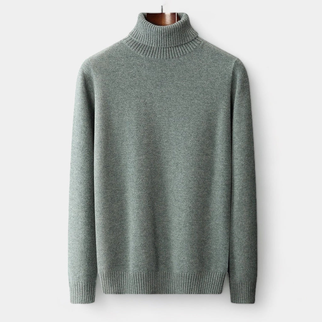 Men's Roll Neck Jumper With Folded Collar And Ribbed Trims - Dark Grey