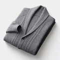 Men's Shawl Collar Cardigan With Cable-Knit Front - Grey