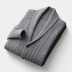 Men's Shawl Collar Cardigan With Cable-Knit Front - Grey