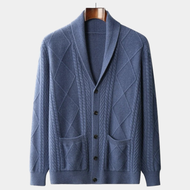 Men's Shawl Collar Cardigan With Cable-Knit Front - Colour options