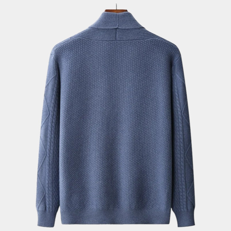Men's Shawl Collar Cardigan With Cable-Knit Front - Colour options