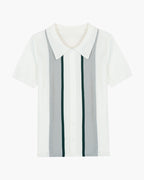 Men's Short-Sleeve Button Shirt With Striped Panels - White
