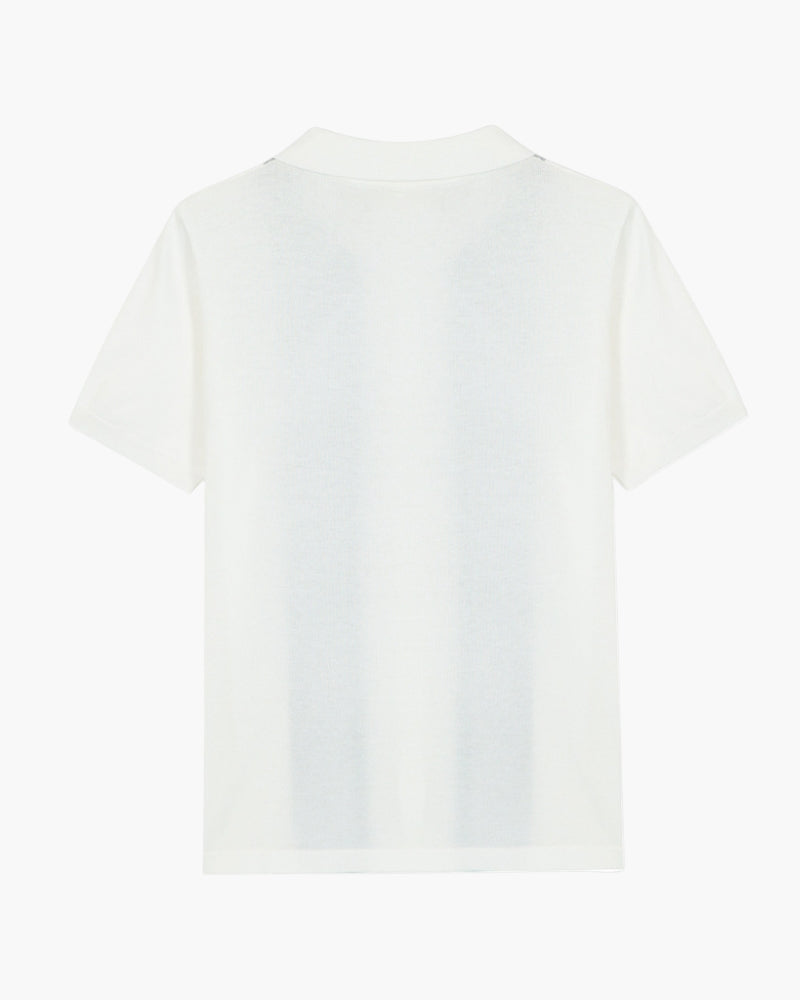 Men's Short-Sleeve Button Shirt With Striped Panels - White