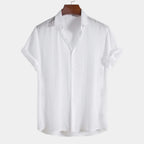 Men's Short-Sleeve Camp Collar Shirt With Plain Front - White